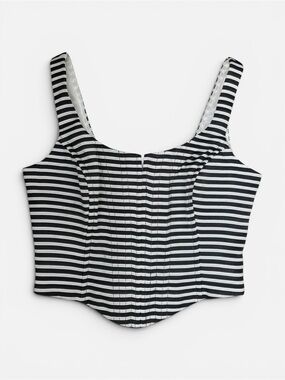 VTG Caché Y2K Striped Bustier Corset Top Grey White 90s 00s Sleeveless Tank Sz 6